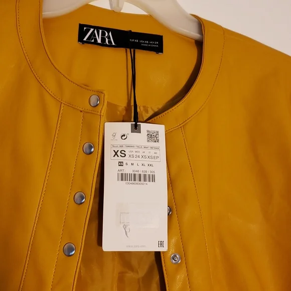 Zara Faux Leather Mustard Jacket- XS - Picture 2 of 3